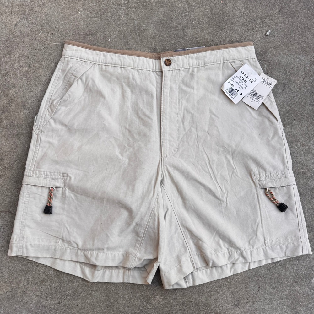 Woolrich Linden Shorts Mens 34 Stone Beige Herringbone Cargo Utility 3019RS NWT